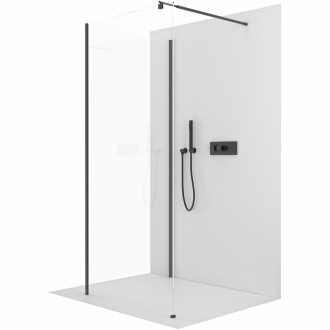 CERANO - Sprchová zástena Walk-in Onyx Corner Round Ľ/P - 8 mm - guľatá vzpera - čierna matná, transparentné sklo - 140x130x200 cm