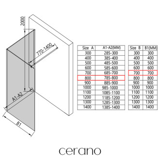 CERANO - Sprchová zástena Walk-in Onyx Corner Round Ľ/P - 8 mm - guľatá vzpera - čierna matná, transparentné sklo - 80x70x200 cm