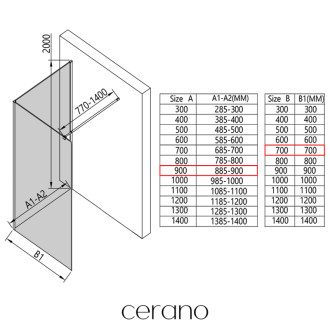 CERANO - Sprchová zástena Walk-in Onyx Corner Round Ľ/P - 8 mm - guľatá vzpera - čierna matná, transparentné sklo - 90x70x200 cm