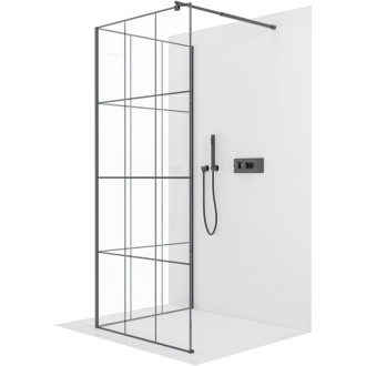 CERANO - Sprchová zástena Walk-in Onyx Corner Round Ľ/P - 8 mm - guľatá vzpera - čierna matná, industriálne sklo - 130x120x200 cm