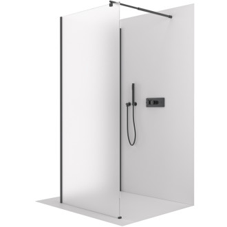 CERANO - Sprchová zástena Walk-in Onyx Corner Round Ľ/P - 8 mm - guľatá vzpera - čierna matná, mliečne sklo - 120x90x200 cm