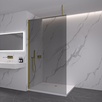CERANO - Sprchová zástena Walk-in Onyx Top Round Ľ/P - 8 mm - guľatá vzpera - zlatá kartáčovaná, grafitové sklo - 30x200 cm