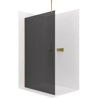CERANO - Sprchová zástena Walk-in Onyx Top Round Ľ/P - 8 mm - guľatá vzpera - zlatá, grafitové sklo - 40x200 cm