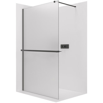 CERANO - Sprchová zástena Walk-in Onyx Cube Ľ/P - 8 mm - hranatá vzpera + polička/držiak na uteráky - čierna matná, mliečne sklo - 30x200 cm