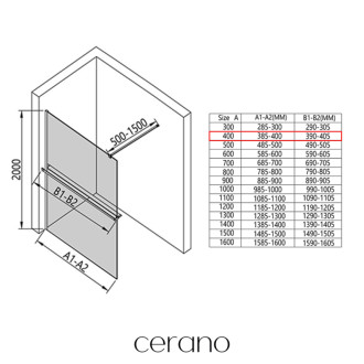 CERANO - Sprchová zástena Walk-in Onyx Cube Ľ/P - 8 mm - hranatá vzpera + polička/držiak na uteráky - chróm, grafitové sklo - 40x200 cm