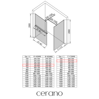 CERANO - Sprchová zástena Walk-in Onyx TL/P - 8 mm - hranatá vzpera + polička/držiak na uteráky - čierna matná, grafitové sklo - 60x40x200 cm