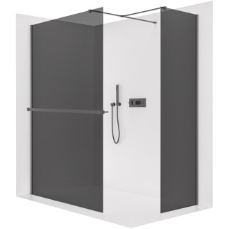 CERANO - Sprchová zástena Walk-in Onyx TL/P - 8 mm - hranatá vzpera + polička/držiak na uteráky - čierna matná, grafitové sklo - 70x40x200 cm