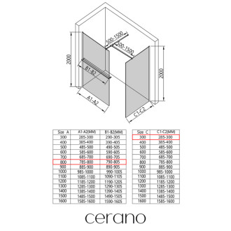 CERANO - Sprchová zástena Walk-in Onyx TL/P - 8 mm - hranatá vzpera + polička/držiak na uteráky - čierna matná, grafitové sklo - 80x30x200 cm