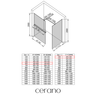 CERANO - Sprchová zástena Walk-in Onyx TL/P - 8 mm - hranatá vzpera + polička/držiak na uteráky - čierna matná, transparentné sklo - 60x30x200 cm