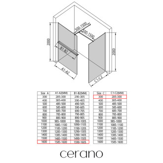 CERANO - Sprchová zástena Walk-in Onyx TL/P - 8 mm - hranatá vzpera + polička/držiak na uteráky - chróm, grafitové sklo - 160x30x200 cm