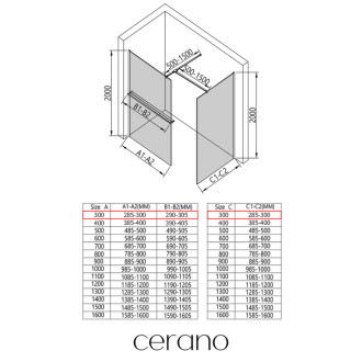 CERANO - Sprchová zástena Walk-in Onyx TL/P - 8 mm - hranatá vzpera + polička/držiak na uteráky - chróm, grafitové sklo - 30x30x200 cm