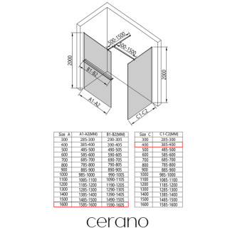 CERANO - Sprchová zástena Walk-in Onyx TL/P - 8 mm - hranatá vzpera + polička/držiak na uteráky - chróm, transparentné sklo - 160x40x200 cm