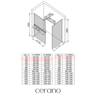 CERANO - Sprchová zástena Walk-in Onyx TL/P - 8 mm - hranatá vzpera + polička/držiak na uteráky - chróm, transparentné sklo - 40x30x200 cm