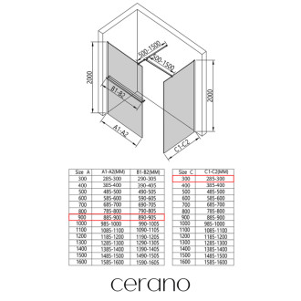 CERANO - Sprchová zástena Walk-in Onyx TL/P - 8 mm - hranatá vzpera + polička/držiak na uteráky - chróm, transparentné sklo - 90x30x200 cm