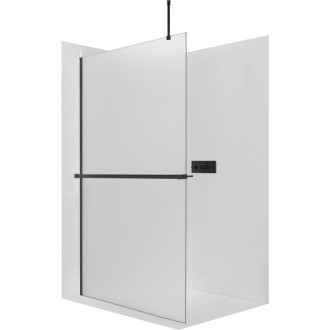 CERANO - Sprchová zástena Walk-in Onyx Top Round Ľ/P - 8 mm - guľatá vzpera + polička/držiak na uteráky - čierna matná, mliečne sklo - 30x200 cm