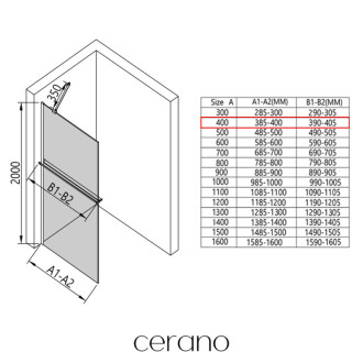 CERANO - Sprchová zástena Walk-in Onyx YL/P - 8 mm - okrúhla vzpera + polička/držiak na uteráky - chróm, grafitové sklo - 40x200 cm