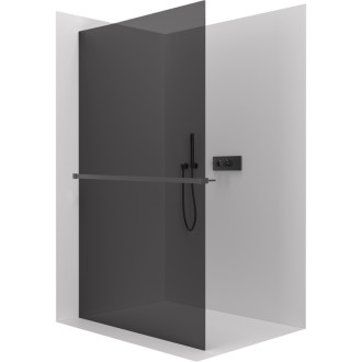 CERANO - Sprchová zástena Walk-in Crystal Ľ/P - 10 mm + polička/držiak na uteráky - bezvzperový systém - čierna matná, grafitové sklo - 110x200 cm