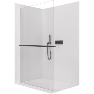 CERANO - Sprchová zástena Walk-in Crystal Ľ/P - 10 mm + polička/držiak na uteráky - bezvzperový systém - čierna matná, transparentné sklo - 160x200 cm