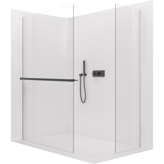 CERANO - Sprchová zástena Walk-in Crystal TL/P - 10 mm - bezvzperový systém + polička / držiak na uteráky - čierna matná, transparentné sklo - 160x130