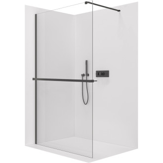 CERANO - Sprchová zástena Walk-in Onyx Cube Ľ/P - 10 mm - hranatá vzpera + polička/držiak na uteráky - čierna matná, transparentné sklo - 160x200 cm
