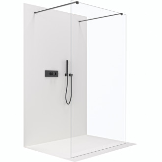 CERANO - Sprchová zástena Walk-in Onyx Duo Ľ/P - 10 mm - hranatá vzpera - čierna matná, transparentné sklo - 90x200 cm
