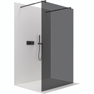 CERANO - Sprchová zástena Walk-in Onyx Duo Ľ/P - 10 mm - guľatá vzpera - čierna matná, grafitové sklo - 100x200 cm