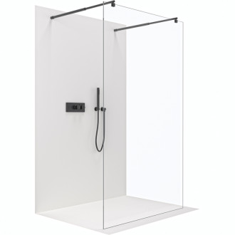 CERANO - Sprchová zástena Walk-in Onyx Duo Ľ/P - 10 mm - guľatá vzpera - čierna matná, transparentné sklo - 160x200 cm