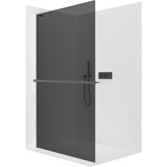 CERANO - Sprchová zástena Walk-in Onyx L-ľavá vzpera - 10 mm + polička / držiak na uteráky - čierna matná, grafitové sklo - 110x200 cm