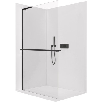 CERANO - Sprchová zástena Walk-in Onyx L-ľavá vzpera - 10 mm + polička / držiak na uteráky - čierna matná, transparentné sklo - 90x200 cm