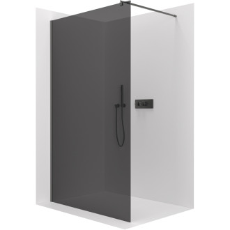 CERANO - Sprchová zástena Walk-in Onyx Round Ľ/P - 10 mm - guľatá vzpera - čierna matná, grafitové sklo - 140x200 cm