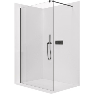 CERANO - Sprchová zástena Walk-in Onyx Round Ľ/P - 10 mm - guľatá vzpera - čierna matná, transparentné sklo - 140x200 cm