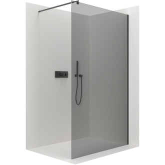 CERANO - Sprchová zástena Walk-in Onyx Round Ľ/P - 8 mm - okrúhla vzpera - čierna matná, grafitové sklo - 130x200 cm - ROZBALENÉ