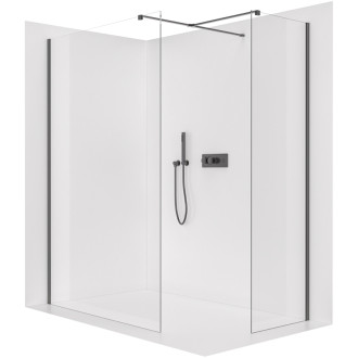 CERANO - Sprchová zástena Walk-in Onyx TL/P - 10 mm - hranatá vzpera - čierna matná, transparentné sklo - 160x130x200 cm
