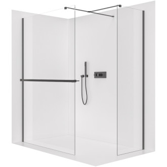 CERANO - Sprchová zástena Walk-in Onyx TL/P - 10 mm - hranatá vzpera + polička/držiak na uteráky - čierna matná, transparentné sklo - 160x160x200 cm