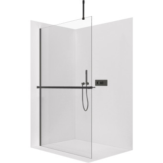 CERANO - Sprchová zástena Walk-in Onyx Top Cube Ľ/P - 10 mm - hranatá vzpera + polička / držiak na uteráky - čierna matná, transparentné sklo - 160x20