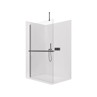 CERANO - Sprchová zástena Walk-in Onyx Top Round Ľ/P - 10 mm - guľatá vzpera + polička/držiak na uteráky - čierna matná, transparentné sklo - 160x200 