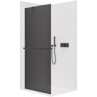 CERANO - Sprchová zástena Walk-in Onyx YL/P - 10 mm + polička / držiak na uteráky - čierna matná, grafitové sklo - 100x200 cm