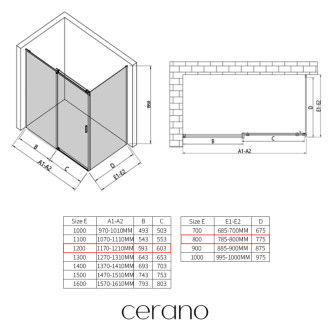 CERANO - Sprchovací kút Santoro Ľ/P - 6 mm - čierna matná, transparentné sklo - 120x80 cm - posuvný