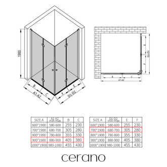 CERANO - Sprchovací kút Volpe Duo Ľ/P - 6 mm - čierna matná, transparentné sklo - 90x70 cm - zalamovacia