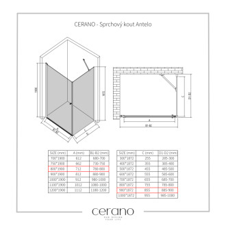 CERANO - Sprchovací kút Antelo L/P - 6 mm - chróm, transparentné sklo - 80x90 cm - otočný