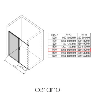 CERANO - Sprchovací kút Santoro Ľ/P - 6 mm - chróm, transparentné sklo - 140x90 cm - posuvný