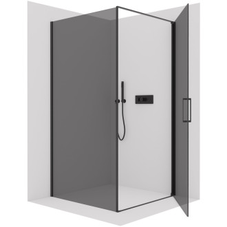 CERANO - Sprchovací kút Porte Ľ/P - 8 mm - čierna matná, grafitové sklo - 100x100 cm - otočný