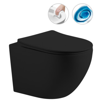 CERANO - WC závesné Cesso, Vortex + Slim/UF sedátko - čierna matná - 49x36 cm