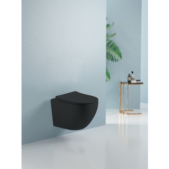 CERANO - Závesná WC misa Cesso, Vortex Rimless + UF sedátko - čierna matná - 49x36 cm