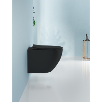 CERANO - Závesná WC misa Cesso, Vortex Rimless + UF sedátko - čierna matná - 49x36 cm