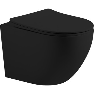 CERANO - Závesná WC misa Cesso, Vortex Rimless + UF sedátko - čierna matná - 49x36 cm