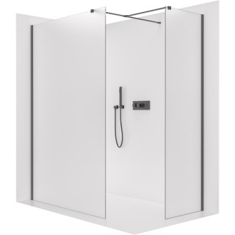 CERANO - Sprchová zástena Walk-in Onyx TL/P - 8 mm - hranatá vzpera - čierna matná, mliečne sklo - 100x50x200 cm