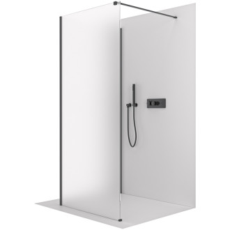 CERANO - Sprchová zástena Walk-in Onyx Corner Cube Ľ/P - 8 mm - hranatá vzpera - čierna matná, mliečne sklo - 100x30x200 cm