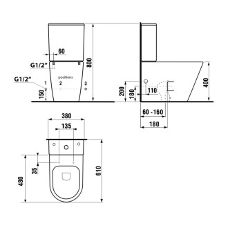 PACO WC kombi, Rimless, spodný/zadný odpad, sivá mat PC1012WRGR