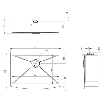 ZENITH nerezový drez 70x50cm, gun metal ZN7050B